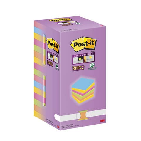 Foglietti riposizionabili  Post-it® Super Sticky Color Notes 76x76 mm Tower Pack 16 blocchetti da 90 ff